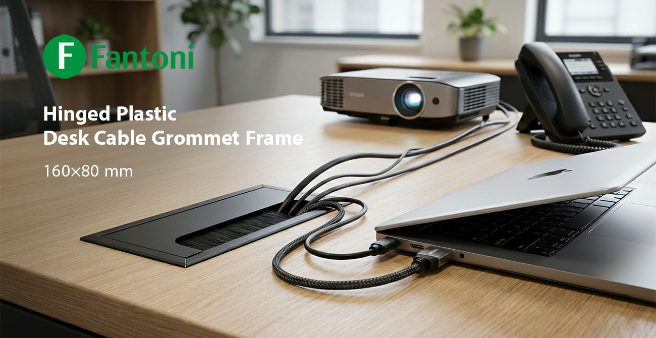 Fantoni Hinged Plastic Desk Cable Grommet Frame