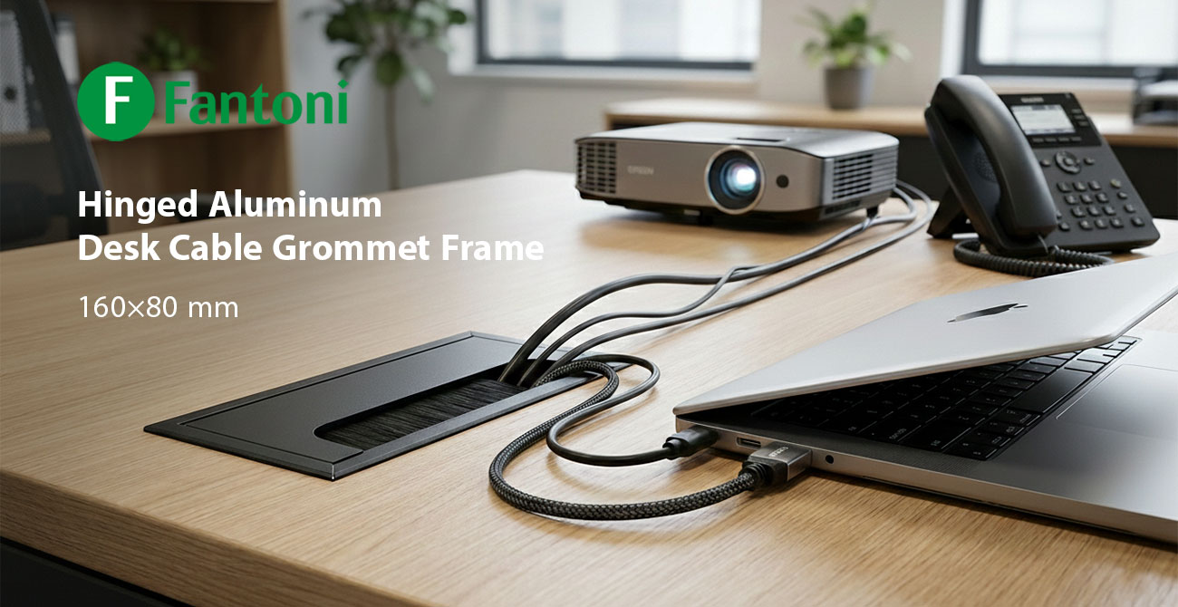 Fantoni Hinged Aluminum Desk Cable Grommet Frame