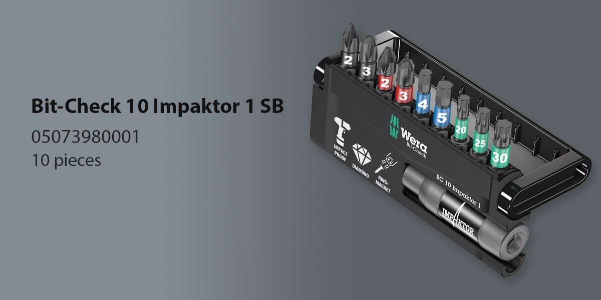 Wera 05073980001 Bit-Check 10 Impaktor 1 SB, 10 pieces