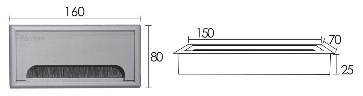 Fantoni Hinged Aluminum Desk Cable Grommet Frame Technical Data