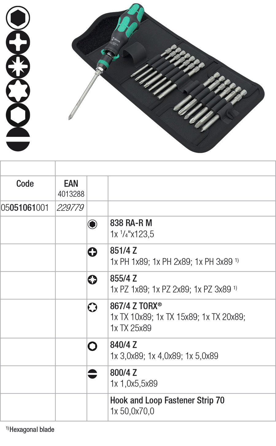 Wera 05051061001 Kraftform Kompakt 838 RA-R M Set