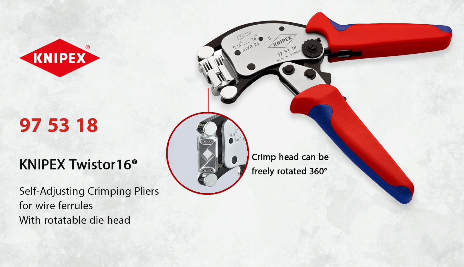 Knipex 975318SB Twistor16&reg; Self-Adjusting Crimping Pliers